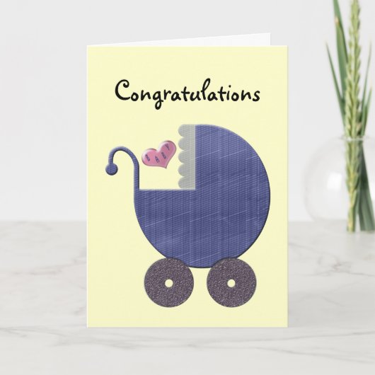 Congratulations New Baby Boy with Blue Pram Art Kaart (Voorkant)