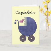 Congratulations New Baby Boy with Blue Pram Art Kaart (Gele Bloem)
