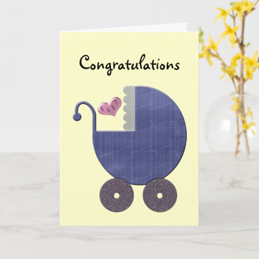 Congratulations New Baby Boy with Blue Pram Art Kaart (Gele Bloem)