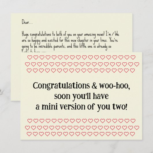 Congratulations On Pregnancy, w. Sample Text, Card (Voorkant / Achterkant)