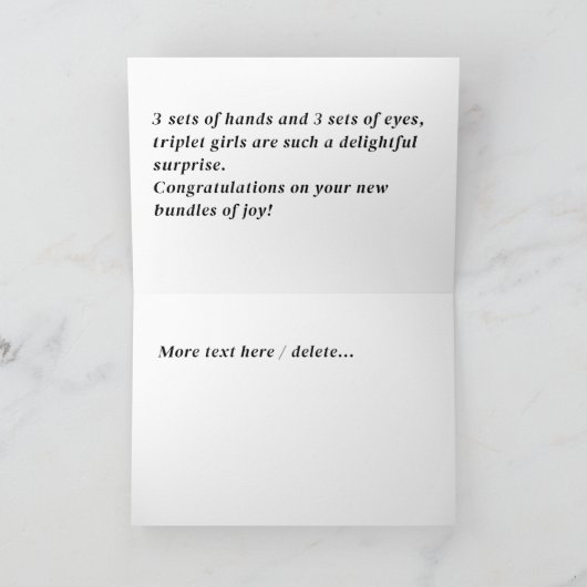 Congratulations On Your Triplet Girls, Custom Kaart (Binnen)