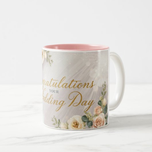 Congratulations On Your Wedding Day Tweekleurige Koffiemok (Voorkant rechts)