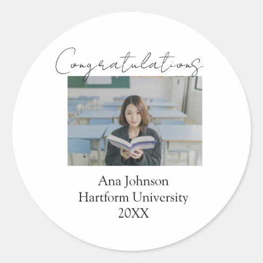 Congratulations photo graduate name university yea ronde sticker (Voorkant)