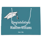 Congratulations Script Retro Blue White Grad Name Groot Cadeauzakje (Voorkant)