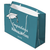 Congratulations Script Retro Blue White Grad Name Groot Cadeauzakje (Achterkant Gekanteld)