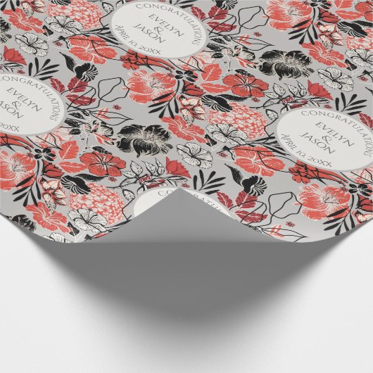 Congratulations Taupe Floral Pattern Cadeaupapier (Hoek)