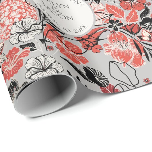 Congratulations Taupe Floral Pattern Cadeaupapier (Rol Hoek)