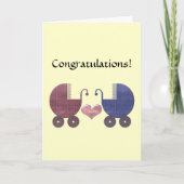 Congratulations Twins, with Blue and Red Pram Art Kaart (Voorkant)