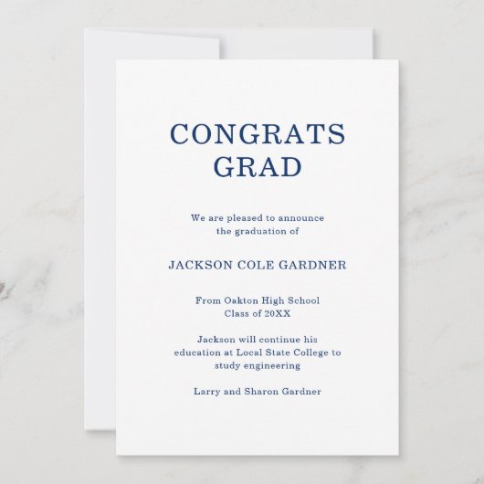 Congres Grad Classic Navy Blue Graduation Aankondiging (Voorkant)