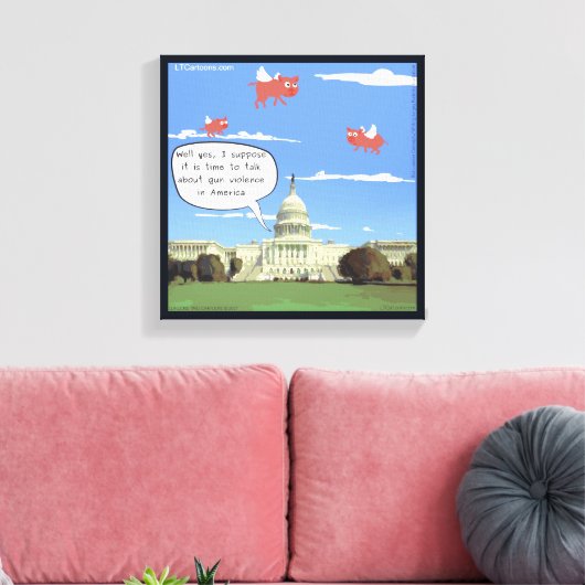 Congres, Pistool Violent & Flying Pigs Canvas Prin (Insitu (Woonkamer))