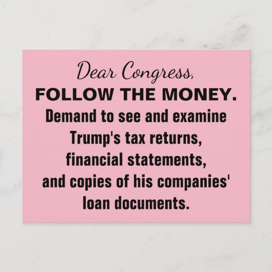 Congres volgt het geld dat Trump belastingaangifte Briefkaart (Voorkant)