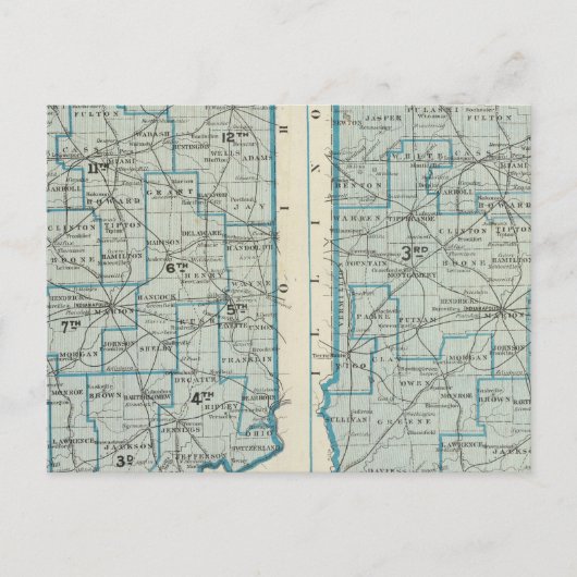 Congresdistricten Judiciale districten Indiana Briefkaart (Voorkant)