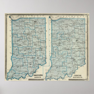 Congresdistricten Judiciale districten Indiana Poster