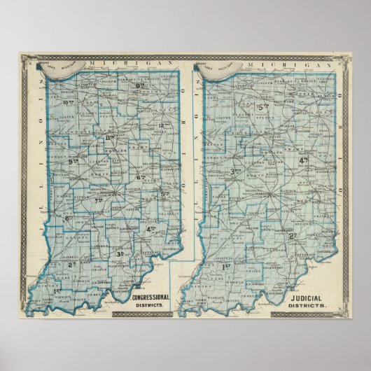 Congresdistricten Judiciale districten Indiana Poster (Voorkant)