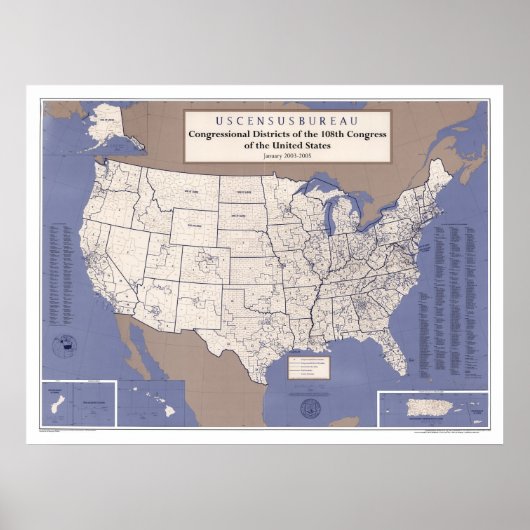 Congresdistricties van de USA-kaart Poster (Voorkant)