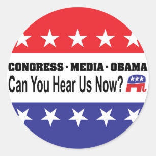 Congresmedia Obama Kunt u ons nu horen? Ronde Sticker