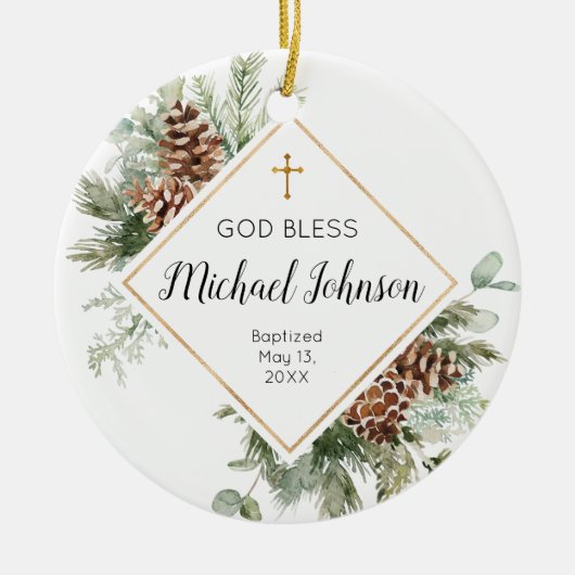 Conifer Cone Personalized Boy Baptism Ornament (Voorkant)