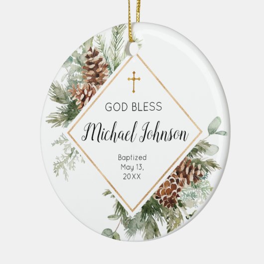 Conifer Cone Personalized Boy Baptism Ornament (Links)