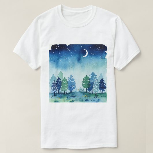 Coniferous forest under a starry sky t-shirt (Design voorkant)
