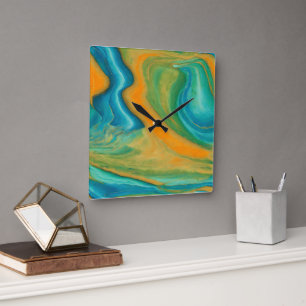"Conil". Een kleurrijke Abstracte mix Vierkante Klok
