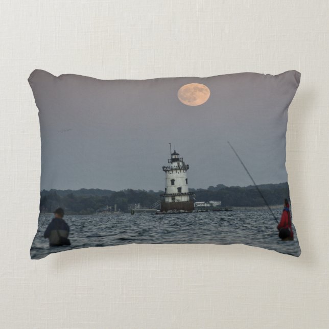 Conimicut Lighthouse Harvest Moon Dubbelzijdig Accent Kussen (Voorkant)
