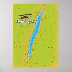 Coniston Water, merendistrict, Engeland kaart Poster