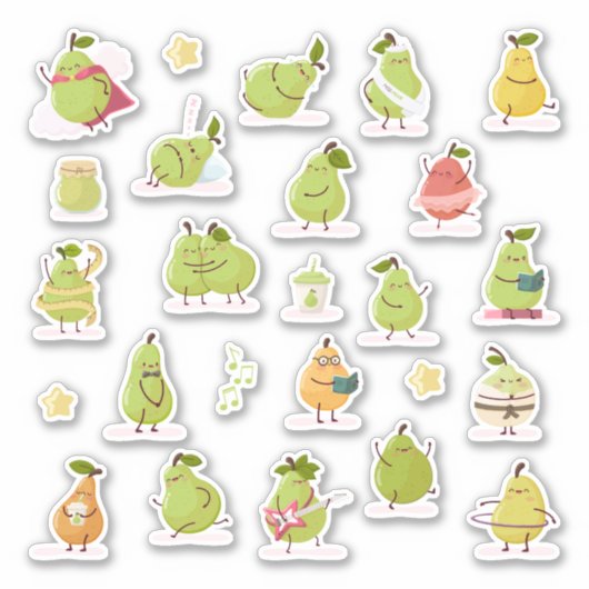 Conjunto de peras kawaii divertidas sticker (Voorkant)