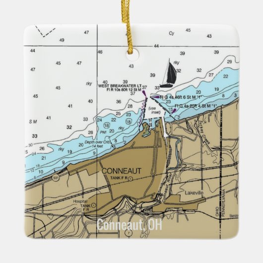 Conneaut Ohio Nautical Chart Keramisch Ornament (Voorkant)