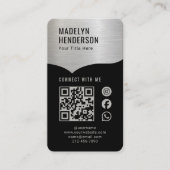 Connect Metallic Zilver Zwart QR Code Social Media Visitekaartje (Voorkant)