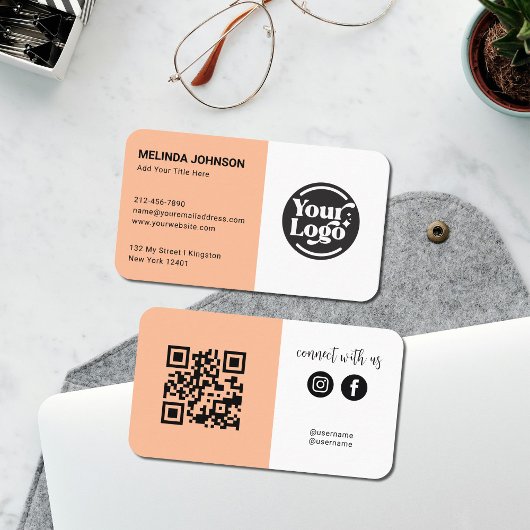 Connect Peach Fuzz White QR Code Logo Sociale medi Visitekaartje