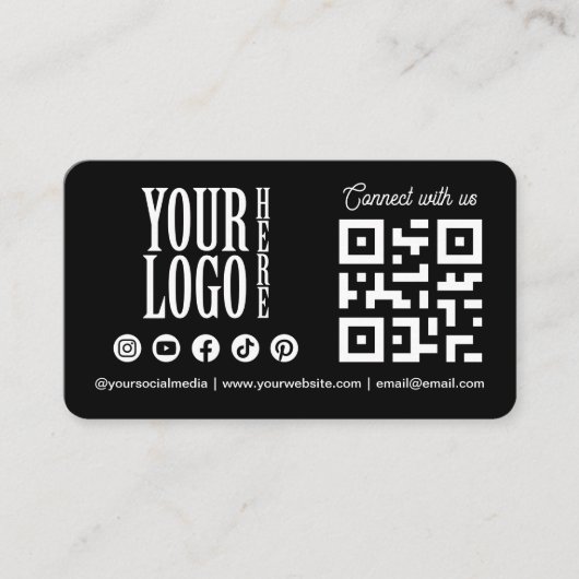 Connect with us Social Media QR Code Black Busines Visitekaartje (Voorkant)