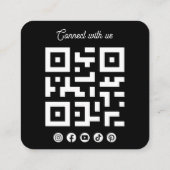 Connect with us Social Media QR Code Black Square Vierkante Visitekaartje (Achterkant)