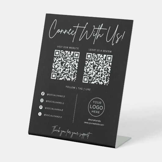 Connect With Us Social Media QR Code Business Reclamebord Met Voetstuk (Voorkant)
