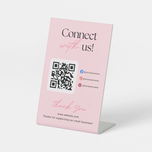 Connect With Us Social Media QR Code Business Reclamebord Met Voetstuk (Voorkant)