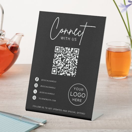 Connect With Us Social Media QR Code Business Reclamebord Met Voetstuk (Insitu)