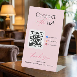Connect With Us Social Media QR Code Business  Reclamebord Met Voetstuk