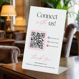 Connect With Us Social Media QR Code Business  Reclamebord Met Voetstuk