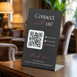 Connect With Us Social Media QR Code Business  Reclamebord Met Voetstuk