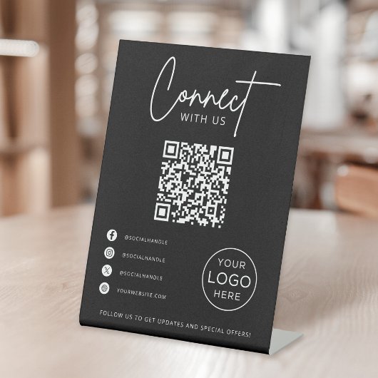 Connect With Us Social Media QR Code Business Reclamebord Met Voetstuk