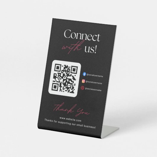 Connect With Us Social Media QR Code Business Reclamebord Met Voetstuk (Voorkant)