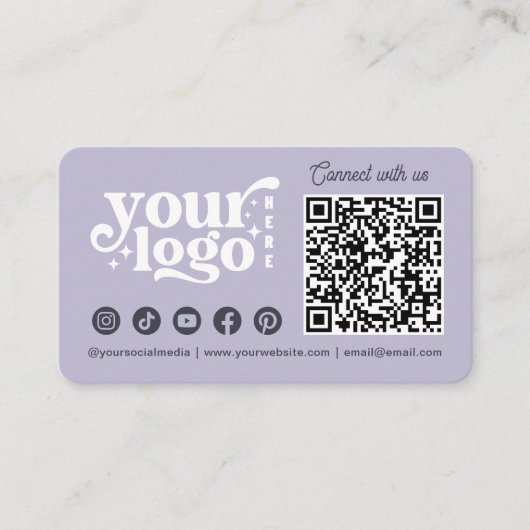 Connect With Us Social Media QR Code Lavender Visitekaartje (Voorkant)