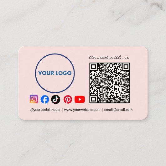 Connect with us Social Media QR Code Pink Business Visitekaartje (Voorkant)