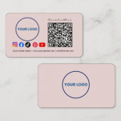 Connect with us Social Media QR Code Pink Business Visitekaartje (Voorkant / Achterkant)