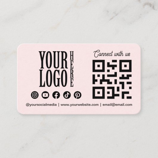 Connect with us Social Media QR Code Pink Business Visitekaartje (Voorkant)