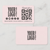 Connect with us Social Media QR Code Pink Business Visitekaartje (Voorkant / Achterkant)