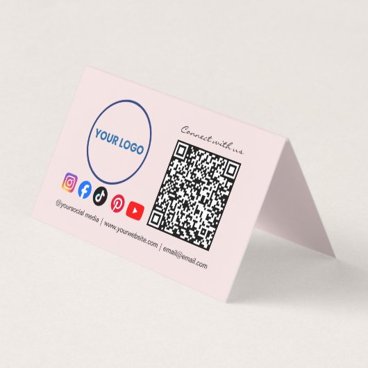 Connect with us Social Media QR Code Pink Business Visitekaartje (Voorkant)