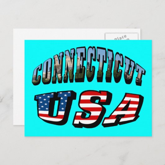 Connecticut Afbeelding en Vlagtekst VS Briefkaart (Voorkant / Achterkant)