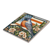 Connecticut Amerikaanse Robin en staat bloemenblau Tegeltje (Zijkant)