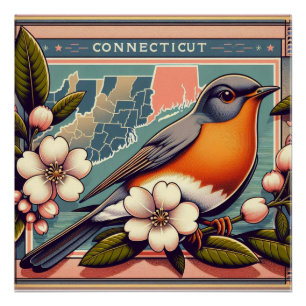 Connecticut Amerikaanse Robin en State Flower Desi Perfect Poster