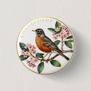 Connecticut Amerikaanse Roodborst Staatsvogel Bota Ronde Button 3,2 Cm